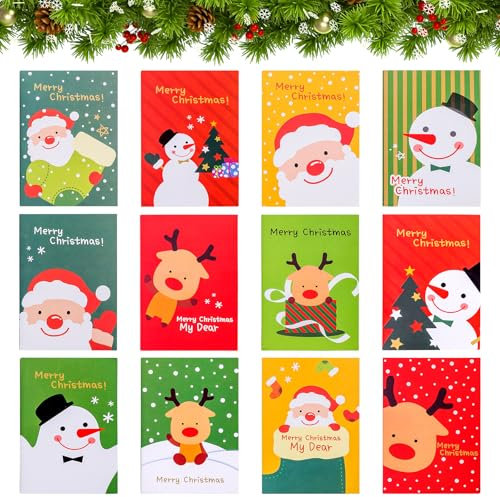 Mini Notizblock Weihnachten,24 Stück Mini Notizblock,Notizblock Kinder,Weihnachten Cartoon Notebook,Elch,Schneemann, Weihnachtsmann,Weihnachten Kleine Notizblöcke für Kinder, Weihnachten Geschenke