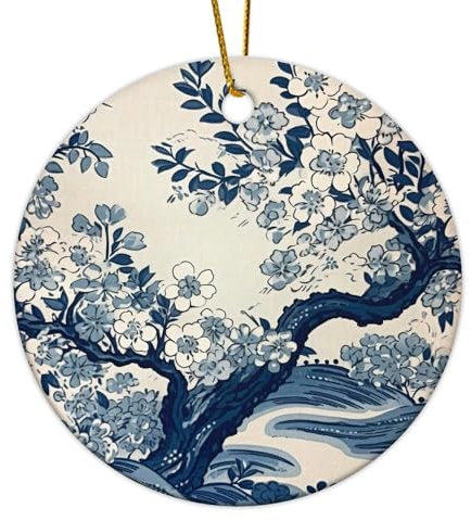 Blauer und weißer Porzellan-Weihnachtsbaumschmuck, russische Volkskulturakzent, hängende Ornamente, Weihnachtsbaumdekoration, hängende Keramik-Souvenir, Geschenk für Sie und Ihn