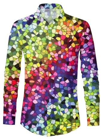 Bastwahl Silvester Outfit Herren Elegant - Metallic-Hemden Cosplay Knopfleistenshirt Pailletten Hemd 70er Outfit Langarm Disco Party Karneval Kostüm Freizeithemd Regular Fit Glitzer Glänzende