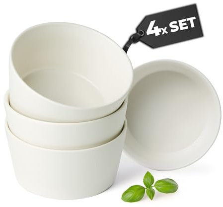 MIAMIO – Juego de tazones de cerámica/Tazones de 740 ml para 4 personas, cereales,ramen,sopa, tazón de ensalada – Apto para lavavajillas y microondas – Colección Luxe (Blanco, Cuencos (4x))