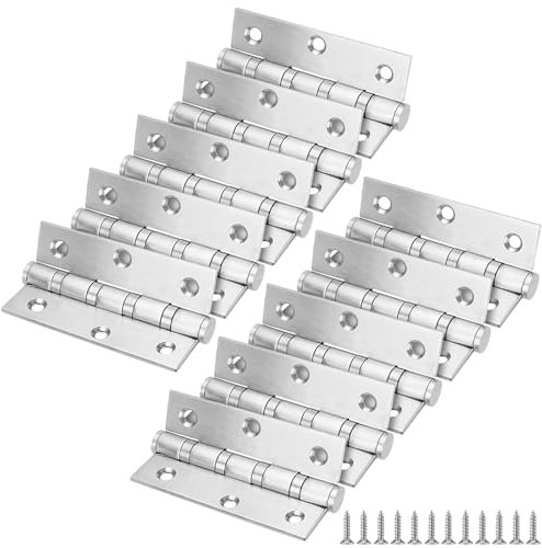 MUKSEUT 10 PCS 3 Inch / 75mm Heavy Duty Ball Bearing Door Hinges, 2.5mm 0.1 Inches Thickened 304 Stainless Steel Folding Butt Hinges, Door Hinges with Screws for Kitchen, Cabinet, Wood