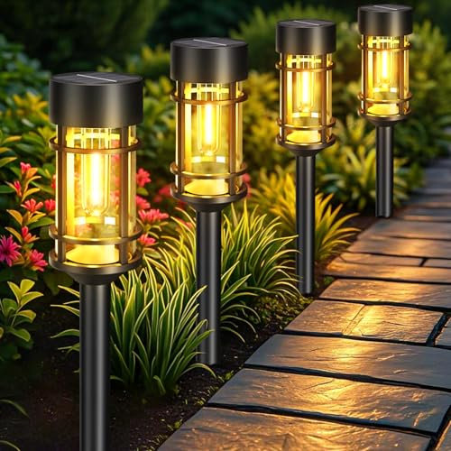 btfarm Solarlampen für Außen Garten, 4 Stück Solarleuchten für Außen IP65 Wasserdicht Auto Ein/Aus Helle Warmweiß Solar Gartenleuchten Deko für Balkon, Rasen, Terrasse, Hof