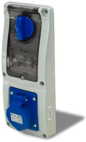 Presa interbloccata verticale con sezionatore interruttore, ad incasso, con magnetotermico, 220V 230V, 3 poli 2P+T, 16A, IP54 da interno
