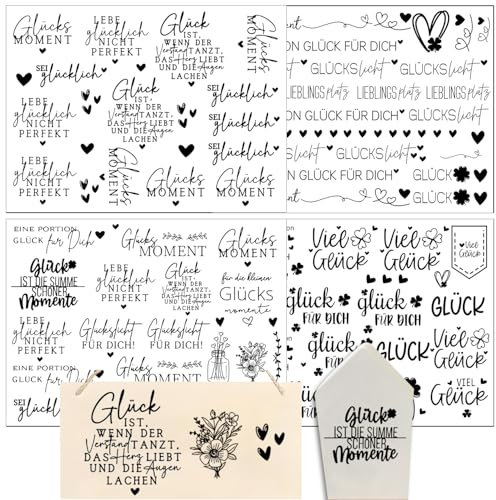 Hongma Rub On Sticker ca.A5 19x14cm-Großformat Transfers 4PCS Sprüche für Raysin für Keraflott Möbel Glas Holz DIY Deko Rub On Folie Rubons Aufkleber (Schöne Glück Sprüche)