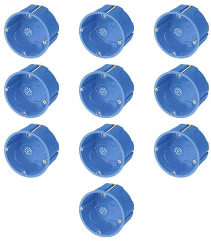 10 Scatole tonde 502 ⌀68x40 mm da incasso a parete, 2 moduli/posti, per cartongesso, legno, in tecnopolimero ad alta resistenza, cassetta per impianto elettrico, universale per serie civili, blu