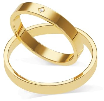 mosa & co. - Trauringe Gold 585 Gelbgold 3mm massiv mit 0,01 ct. Diamanten - Modell: Plain - mit Echtheitszertifikat, Schmuckbox und kostenloser Gravur