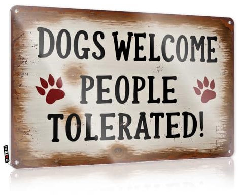 Funny Signs Billiard Welcome Dogs, Tolerate People Sign Tin Sign Funny Street Signs Funny Vintage Signs(30X40CM)