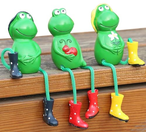 Behogan 3 Stück Frosch Deko, Frösche Figuren Garten Deko, Draußen Ornament Garten Ornament Wetterfest, Hängende Frösche Miniteich Deko, Frosch Tiere Statuen für Garten, Balkon, Blumentopf, Teiche