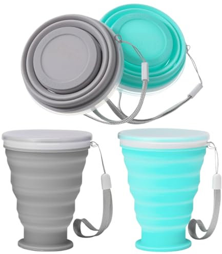 Bicchiere Pieghevole da Viaggio, 2 Pezzi Bicchiere Portatile Bicchieri Richiudibili da Viaggio, Bicchiere Bicchieri Pieghevoli da Viaggio per Campeggio Picnic Escursionismo Viaggi Domestico (300ml)