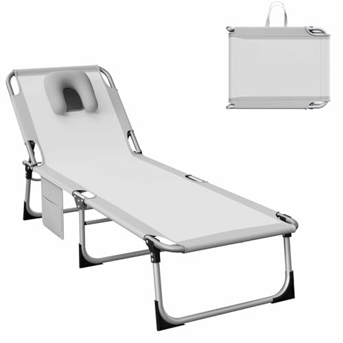 NAIZY Sonnenliege Klappbar 190x63x30cm Gartenliege mit Kopfkissen, Verstellbare Rückenlehne Liegestuhl für Balkon Strand Garten Camping Terrasse, Glau