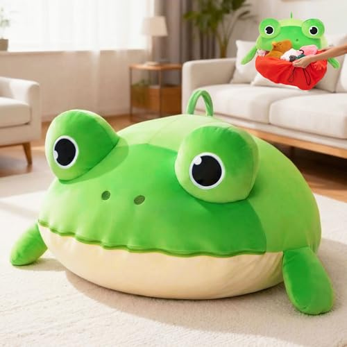 OUOZZZ Sitzsack Kinder Kuscheltier Aufbewahrung, Spielzeug Stofftier Aufbewharungstasche für Kinderzimmer -Füllbarer Reißverschluss Sitzsack zum Organisieren, Frosch