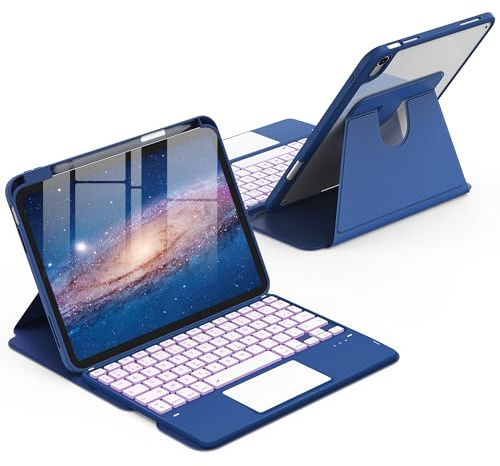 CACOE Étui Clavier Rotatif 360° pour iPad (A16) 11/10 EME Génération (11/10,9) 2025/2022 avec Pavé Tactile, Rétroéclairage 7 Couleurs, Clavier sans Fil Détachable avec d'assistance, Bleu Océan