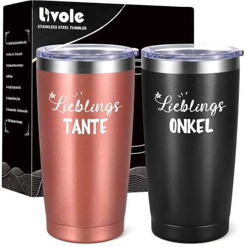Livole Tante und Onkel Geschenk, Geschenke für Onkel von Nichte, Geschenk Tante Weihnachten, Tasse mit Spruch LieblingsTante LieblingsOnkel, Weihnachtsgeschenke, 600ml Vakuum Thermobecher to go