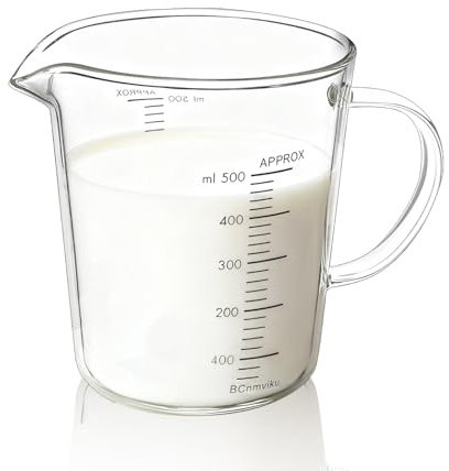 BCnmviku Verre doseur en verre 500 ml/2 tasses, verre doseur V avec balance pour cuisine, pâtisserie, cuisine