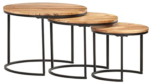 Teenpull Satztische 3 STK. Massivholz Akazie, Geöltes Finish, Quadratisch, Beistelltisch Set für Wohnzimmer, Couchtisch, Natürliche Holzmaserung, Platzsparend, Robust