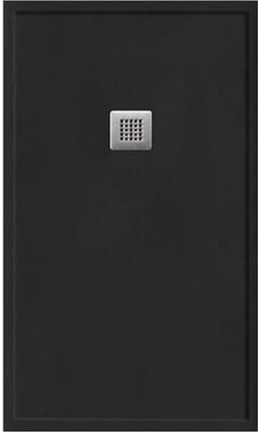 Receveur de douche en résine avec bord extra-plat antidérapant Valve et grille Texture pierre Anthracite 80 x 120 cm