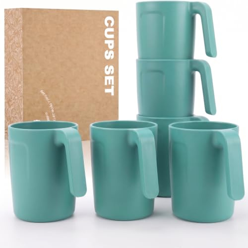 Wrova Unbreakable Mug Set of 6-16 oz Cups Set, Reusable Plastic Cups Dishwasher & Microwave Safe Plastic Glasses for Coffee, Tea - DarkGreen