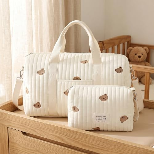HINATDD 2er Baby Wickeltasche Kliniktasche Reisewindeltasche Tragetasche | Henkeltaschen Mom Bag Diaper Bag Wickeltasche für Unterwegs, Geburt im Krankenhaus, Reisen, Kinderwagen (1 Große+1 Kleine)