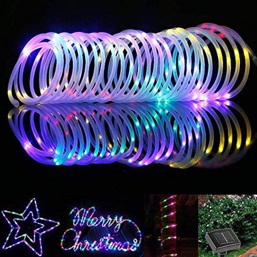 12M Solar Rope String Lights - Multi Colour 100 LEDS, Waterproof Outdoor Solar Strip Lights, Decorative Fairy Tube Lights for Garden, Decking, Patio, Porch, Caravan, Camping, Halloween & Christmas