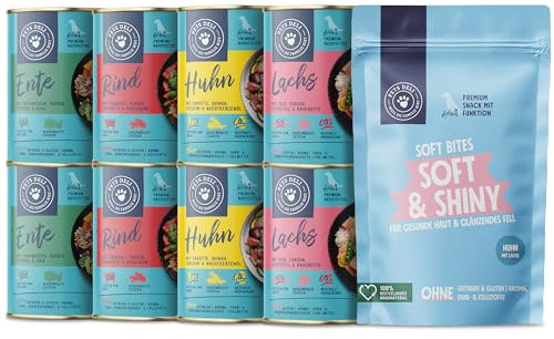 Pets Deli Probierpaket für Hunde mit verschiedenen Nassfuttersorten und Soft & Shiny Snacks - 3450g