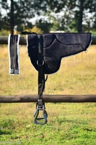 Cwell Equine New Non slip Bottom Micro suede BAREBACK Saddle PAD with free girth and stirrups BLACK, BROWN (BLACK)
