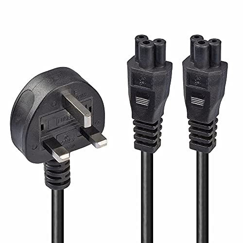 LINDY 2.5 m UK 3 Pin Plug To IEC 2 x C5 Splitter Extension Cable - Black