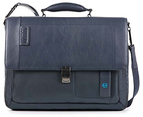Piquadro P16 Cartella con patta ed espansione in pelle e tessuto porta PC 15 ad uno scomparto