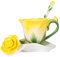 YBK Tech Creative 3D Rose Bone China Ceramic Coffee Mugs Afternoon Tea Cup and Saucer Set (Yellow)