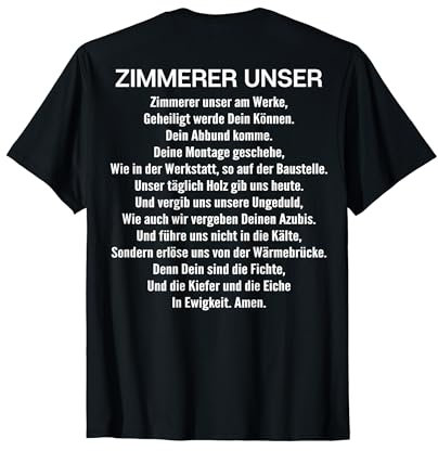 Zimmerer und Zimmermann Designs Herren Berufsthema T-Shirt Schwarz S Crew Neck Kurzarm Polyester 100% Klassische Passform Pull-On S
