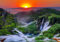 ForWall - Vlies Fototapete Wald Wasserfall Sonnenuntergang Natur Landschaft 416x254 cm - Fototapeten - Tapeten - für Wohnzimmer Schlafzimmer - Vliestapete Wandtapete Tapete 3D Effekt- inkl. Kleister