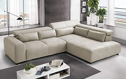 Dafne Italian Design Ecksofa 3-Sitzer mit Halbinsel rechts Stoff Sparta Sand (cm. 309 x 225 x 70 cm)