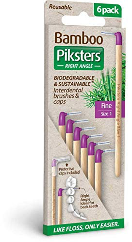 Piksters Lot de 6 brosses interdentaires coudées en bambou Violet Taille 1 0,50 mm