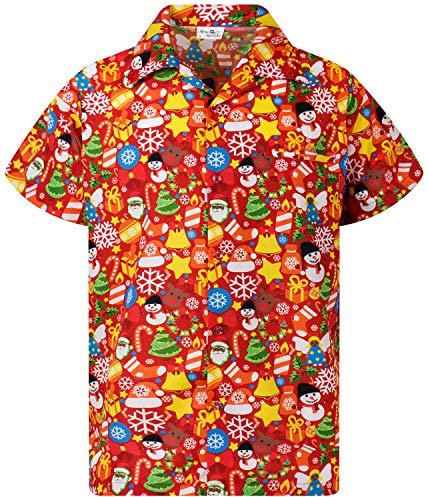 King Kameha Funky-Hawaii-Hemd, Weihnachten, Herren, Kurzarm, Christmas-Allover, Rot, 5XL