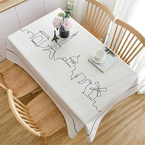 FANSU Tischdecke Rechteckige Abwaschbar, Leinenoptik Wasserdicht Tischtuch Weiße Stadt Minimalistische Nordische Tischdecken Home Küche Dekoration,Viele Größe Farbe Wählbar (140x140cm,Paris)