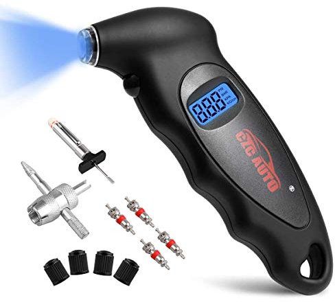 CZC AUTO Digital Tyre Pressure Gauge Checker 150 PSI 4 Ranges with Light Nozzle Backlight LCD Display & Non-Slip Grip for Car Truck Bike Motorcycle, with Tyre Tread Depth Gauge