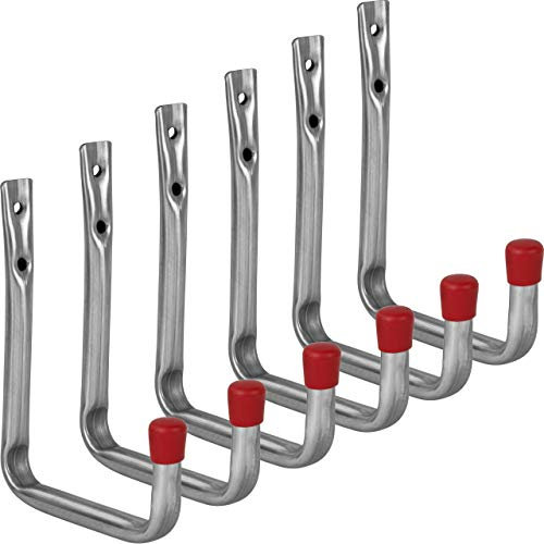ALPENSTAHL Wandhaken Halterung Garagen-Haken Werkstatt | Gerätehalter 140 x 114 mm | Befestigungshaken für Wand-Montage | Schwerlast-Haken Metall Tragkraft 30 kg | 6 Stück - Montagehaken-Set U-Form