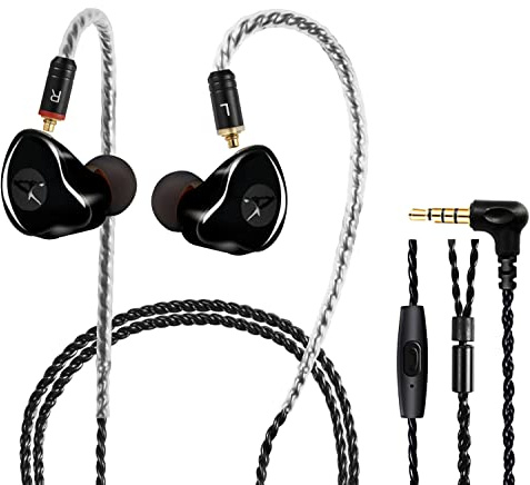 DCMEKA in Ear Monitor Headphones, HiFi Stereo IEM Earphones, Dynamic Dual Driver Wired Earbuds with Detachable Cable, Noise Canceling Headset for Singers Musicians Drummers Audiophile (Black)