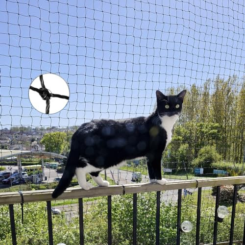 Ancecos Katzennetz für Balkon und Fenster drahtverstärkt, Katzennetz drahtverstärkt 8x3m, Bissfest; Schwarz