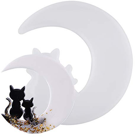 Moules en Résine Époxy, Bricolage Lune Moule, Moules en Résine de Coulée de Silicone, Chat de Lune, Animal Coulée Silicone Moule pour la Fabrication de Bijoux en Résine