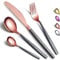 Kyraton Cutlery Set 16 Pieces with Moon Surface Black Handle and Shiny Rose Gold Mouth Titanium Coating Stainless Steel Modern Cutlery Set Utensils Set Service for 4