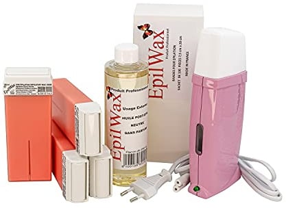 EpilWax Royal Epilationsset Komplett mit: Professionellem Wachswärmer 4 Roll-On Wachs 100 ml Rose, 100 Enthaarungsstreifen, 1 Flasche 250 ml Öl nach der Enthaarung - (Royal Serie Rose 4)