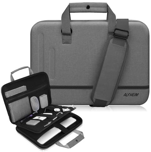 Alfheim 13-14/14,2 Zoll Hartschalen-Laptoptasche mit Riemen, wasserdichte Schutzhülle, Laptop-Umhängetasche, kompatibel mit MacBook Pro A2442(Grau)