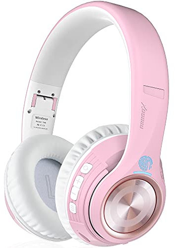Riwbox TX8 Touch Control Bluetooth Headphones Over Ear, Matte Finish Premium Wireless Foldable Headphones with Mic TF Card Slot for Mobile/TV/PC/Home Office (Pink)