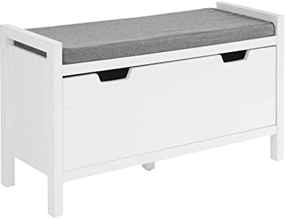 SoBuy FSR97-W Sitzbank mit Sitzkissen Schuhbank mit Stauraum Schuhregal Schuhkipper Truhenbank Sitztruhe mit Klappe Sitzkommode BHT ca.: 91x50x30cm
