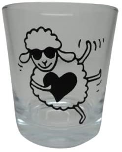 Lichtidee Teelicht Glas Windlicht Tischlicht Print mit Schaaf mit Herz schwarz Handmade Unikat Ostern Muttertaggeschenk, Höhe 8cm,