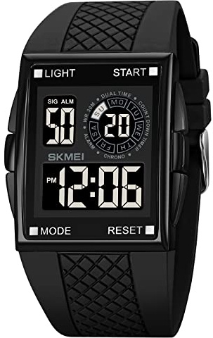 CakCity Montre de sport numérique pour homme et femme avec grand cadran en alliage et cadran carré - Étanche - Style décontracté - Chronomètre - Alarme simple