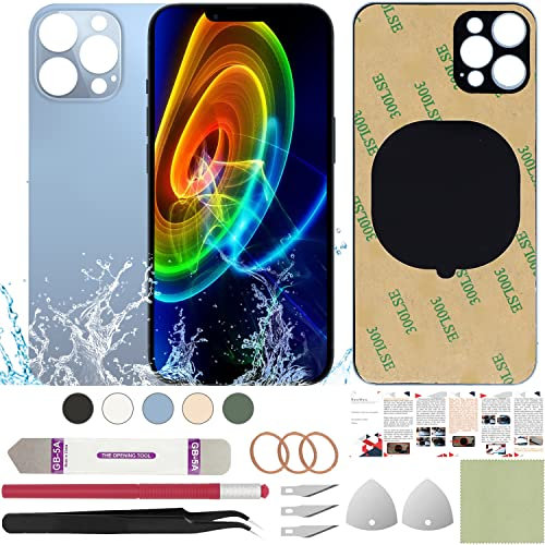 ReuWeu Rear Back Glass Cover Replacement Compatible with iPhone 13 Pro Max 6.7 + Professional Tools (Sierra Blue)