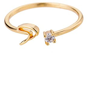 Bungsa® Toering Ring Buchstaben goldfarben mit Kristall aus Metall - biegbarer Fingerring/Zehenring für Damen, Kinder & Herren - A B C D E F G H I J K L M N O P Q R S T U V W X Y Z