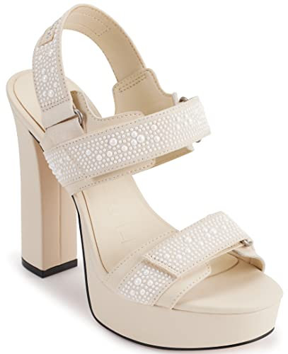 Karl Lagerfeld Paris Damen Alessia Pearl Slingback Plateau Sandale Stiefeletten, Warm Mist/Weiß, 39 EU