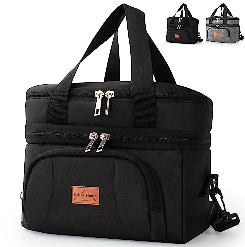 BalladHome Sac Isotherme Repas 10L Lunch Bag Sac à Déjeuner Sac Isotherme 2 Compartiment Sac Réfrigérant Portable Panier Repas Sac isotherme Pliable Pour Hommes, Femmes (Noir)